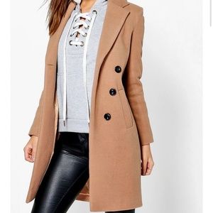 Boohoo  Petite Double Breasted Camel Duster Coat